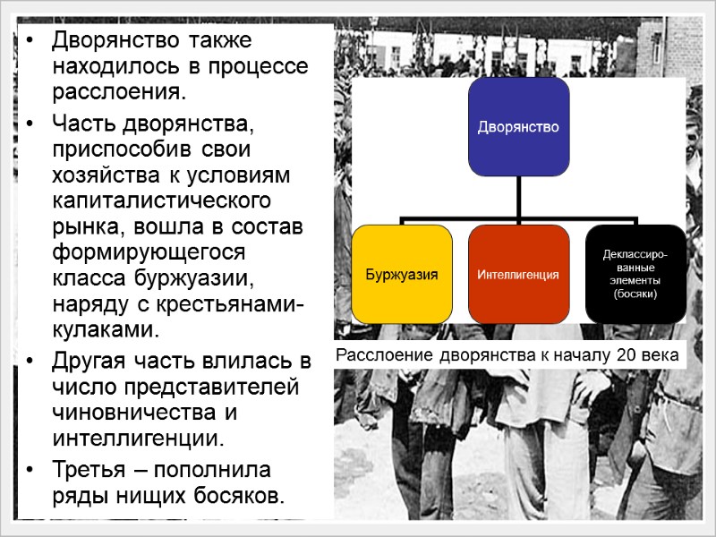 Дворянство также находилось в процессе расслоения.  Часть дворянства, приспособив свои хозяйства к условиям